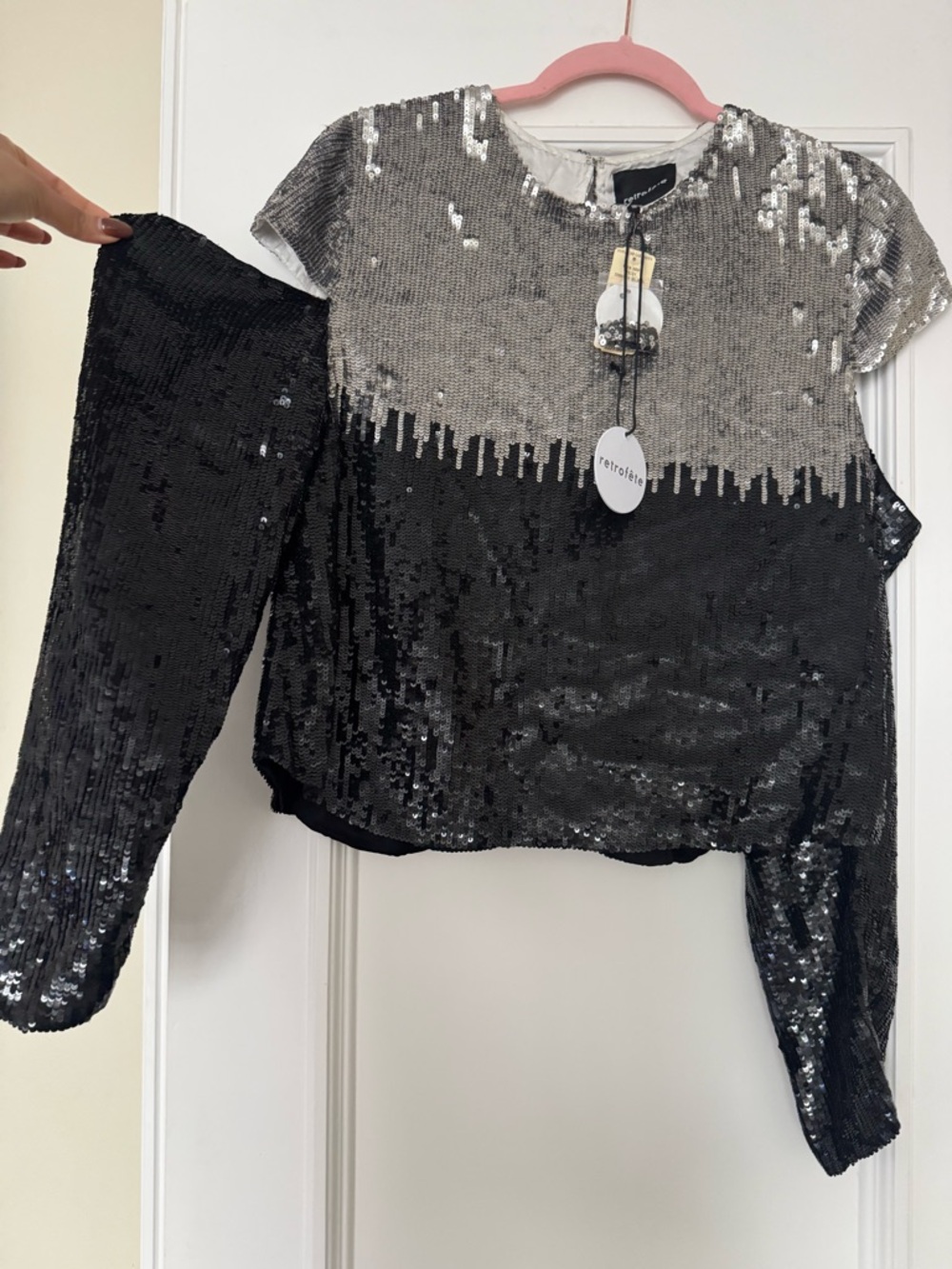 NWT Retrofete Cutout Shoulder Sequin Top